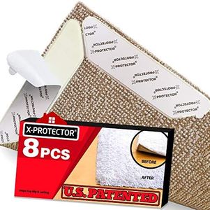 Rug Grippers X-PROTECTOR – Best 8 pcs Anti Curling Rug Gripper. Keeps Your Rug in Place & Makes Corners Flat. Premium Carpet Gripper with Renewable Gripper Tape – Ideal Anti Slip Rug Pad for Your Rugs