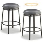 OUllUO Bar Stools Set of 2, Swivel Bar Stools, Counter Height Stools, Stools for Kitchen Counter, 25 Inch Metal Counter Stools, Grey PU Leather Stools, Industrial Kitchen Stools for Island, 520P-SGPU