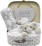 Tiny Welcome New Baby Gift Set - Unisex Keepsake Box, Fleece Blanket, Comforter and Hanging Plaque