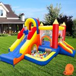 Umbalir Bouncy Castle, Inflatable Bounce House with Two Slides, Trampoline, Arch Barrier, Ball Pit, Climbing Wall, Inflatable Slide with Blower for Kids Indoor Outdoor