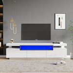 BTM TV Stand Cabinet, High Gloss TV Unit with 3 Drawers & 3 Open Storage Space, White TV Stand with LED Lights, 160cm TV Unit for 70 Inch TV, 160x39x42cm