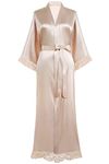 BABEYOND Satin Kimono Robe Long Bridesmaid Wedding Bath Robe with Lace Trim (Champagne)