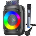 Karaoke Machine Portable Bluetooth Speaker with 1 Wireless Microphone and 1 Wired Mic Professional Karaoke with PA System and LED Light Supports Bluetooth/TF/USB/AUX/FM/TWS (Black)