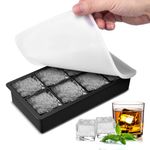 BROTOU Large Ice Cube Trays with Lid, Food Grade Silicone Ice Cube Tray 2 Inch Square Ice Cube Mould for Whiskey, Cocktails & Wine