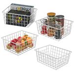 AYSUM 4PCS Wire Storage Baskets, Chest Freezer Storage Baskets, Chest Freezer Organiser, Metal Basket for Pantry, Freezer, Cabinet, White