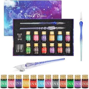 BELLE VOUS Set Penne Calligrafiche 16 Pezzi, con Supporto, Flaconi d’Inchiostro e Fiala Vuota - 2 Penne da Scrittura a Inchiostro - Per Principianti e Adulti - 12 Inchiostri da 7 ml Colori Diversi
