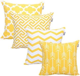 Accent Home Square Printed Cotton Cushion Cover,Throw Pillow Case, Slipover Pillowslip for Home Sofa Couch Chair Back Seat,4pc Pack 18x18" in Yellow Color