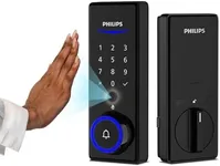 Philips Palm Recognition Wi-Fi Smart Deadbolt Lock, 2-in-1 Doorbell & Palm Recognition Keyless Entry Door Lock, Built-in WiFi, Remote Control, Wireless Chime, Auto-Unlock&Lock, One-Touch Lock, Black