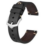 BISONSTRAP Men's Watch Bands, Hand-Stitched Leather Watch Straps, Quick Release, 22mm, Black with Silver Buckle