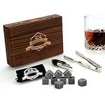 Whiskey Stones Gift Set - 9 Granite Chilling Stones Whisky Rocks - Reusable Ice Cubes with Tongs Stopper - Best Drinking Gift for Men Dad Party Birthday Anniversary Retirement Father's Day