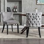 Wahson Velvet Dining Chairs Set of 2 Kitchen Leisure Chairs with Solid Wood Legs, Upholstered Side Chairs for Dining Room/Living Room/Kitchen, Grey