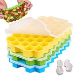 DOCOSS Silicone 37 Cavity Ice Cube Mould Maker with Lid Pack of 3, 20x12x2cms (Multicolor)