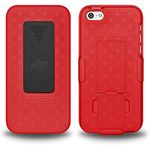 Amzer AMZ96647 Shellster Shell Holster Combo Case Cover for Apple iPhone 5C with Kickstand and Belt Clip-Retail Packaging, Black/Red