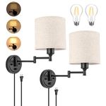 ENCOMLI Dimmable Plug in Wall Sconces, Wall Light Fixture Wall Sconces Lighting Indoor, Wall Lamp Wall Lights Indoor Luminaire Mural, Plug in Wall Light, Linen Fabric Shade, 2pcs Bulbs Included