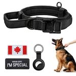 Tactical Dog Collar Thick with Handle - Heavy Duty Metal Buckle Military Dog Collar with Canada Flag Patch and Airtag Case Holder for Medium and Large Dogs Chew Proof