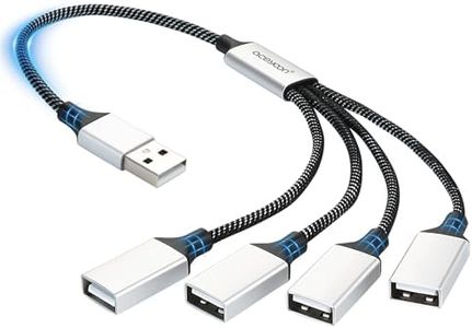 aceyoon USB Splitter 1 in 4 Out Braided Durable 1.6FT 5W USB Male to 4 USB Female OTG Hub Adapter 480Mbps Data Transfer USB2.0 Multi Port Extension Cable for Phone/Keyboard/Laptop/Printer