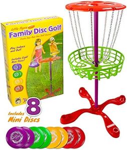 K-Roo Sports Little Flyers Family Disc Golf and Target Set | 8 Mini Discs and 25-inch Tall Basket | Kids Intro Disc Golf Toy Set | Portable Indoor/Outdoor Yard Games