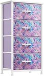 YITAHOME Purple Dresser with 4 Drawers - Storage Tower Unit, Kids Dresser for Bedroom, Living Room, Closets - Sturdy Steel Frame, Wooden Top & Easy Pull Fabric Bins