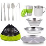 Acelane Camping Mess Kit Camping Plates Dishes Stainless Steel Camping Utensils Set Tableware Dinnerware with Bowls Cups Cutlery 1-2 Person for Backpacking, Hiking, Picnic, BBQ, RV Travel