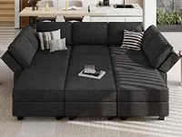 Belffin Sectional Sleeper Oversized Sleeper Couch Convertible Sectional Sofa Bed Set Oversized Couch Reversible Chaise Black