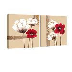 Wieco Art Red and White Flowers Canvas Prints Wall Art Abstract Floral Oil Paintings Style Pictures for Living Room Bedroom Bathroom Home Decorations 2 Piece Modern Stretched and Framed Grace Artwork