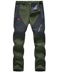 donhobo Men's Waterproof Trousers Softshell Fleece Lined Outdoor Walking Warm Thicken Hiking Ski Pants with Zip Pockets Green 32