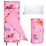 Wildkin Microfiber Nap Mat with Reusable Pillow for Boys and Girls, Perfect for Daycare and Preschool Toddler Sleeping Mat, Soft Cotton Blend Materials Nap Mat for Kids (Horses)