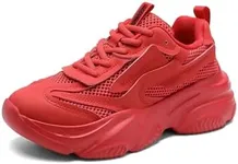 DREAM PAIRS Women's Platform Chunky Fashion Sneakers Jaxon Walking Lace-Up Comfortable Dad Sneakers Workout Sport Work Casual Tennis Shoes,Size 9,Red,SDFN2406W