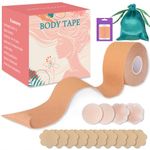 Boob Tape, Boobtape for Breast Lift, Invisible Breast Lift Tape for Large Breast with 2 Pair Reusable Silicone Nipple Covers, Waterproof Sweat-Proof Kinesiology Recovery Tapes (2-inch Wide, Beige)