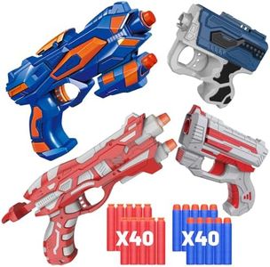 4 Kids Pack Foam Blaster Toy Guns Set Compatible with Nerf Guns Include 80 Bullets Pistol Toys Birthday Christmas Party Gifts Shot Toys for Kids Boys Toddlers Teens Adults