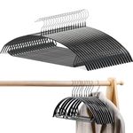 20 Pack Standard Hangers, No Shoulder Bump Suit Hangers, Rubber Coated Contour Metal Hanger, Space Saving Clothes Hangers for Sweaters, Coat, Jackets, Pants, Shirts, Dresses, Black