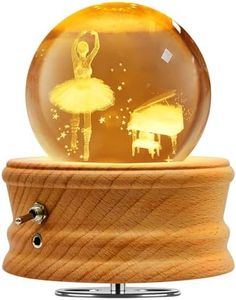 Hwawhin 3D Crystal Ball Music Box with Projection LED Light and Rotating Wooden Base for Christmas, Birthday, Valentine's Day - Music Boxes for Women, Mums and Girls