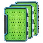 Goture 3Pcs Waterproof Slicone Fly Box, Fly Fishing Box with Clear Lid, Compact & Lightweight Fly Fishing Tackle Box, 5 5/8"x3 7/8"x5/8" Fly Fishing Lures Box to Hold 88 Small Flies