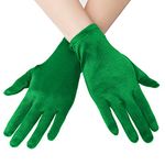 EORUBE Short Opera Satin Gloves for Women Wrist Length Banquet Gloves Tea Party Halloween Costume Gloves (Smooth 8.6" - Green)