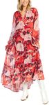 Mud Pie Simone Womens Maxi Dress, Large, Red Floral