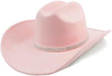 BESOOGII Wide Brim Felt Cowboy Hat for Women Men Western Cowgirl Hats, Pink, Medium