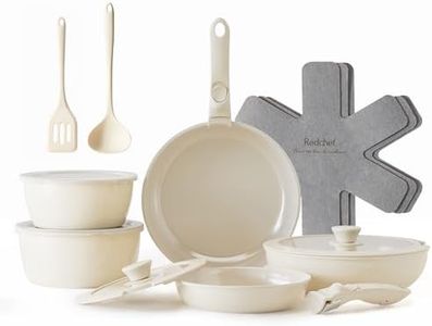 Redchef Ceramic Pots and Pans Set, Nonstick Kitchen Cookware Set with Detachable Handle, Non Toxic Cookware Set 16pcs, PFAS PFOA & PTFE Free, RV Ceramic Cookware for Camping, Dishwasher/Oven Safe