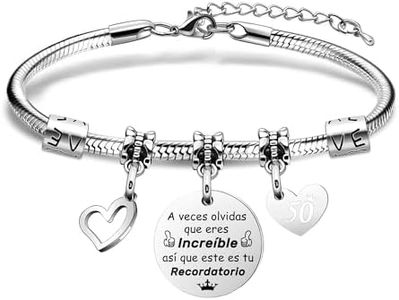Bervsaln Regalos de cumpleaños para mujeres edad pulsera edad encanto joyas de plata regalos inspiradores para madres/hijas/abuelas/hermanas/amigos (50 años)