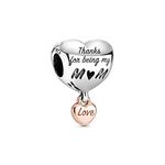 PANDORA Jewelry Love You Mom Heart Charm - Necklace or Bracelet Charm for Women - Gift for Mom - Sterling Silver and 14k Rose Gold-Plated with Cubic Zirconia, One Size, Metal Sterling Silver, No Gemstone