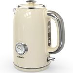 KitchMix Electric Kettle,1.7L Stainless Steel Tea Kettle with Thermometer,1500W Cordless Water Boiler with LED Indicator, Auto Shut-Off & Boil-Dry, Cool Touch Handle, BPA Free - Cream