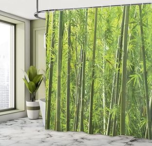 Bamboo Decor Shower Curtain Set, Exotic Tropical Bamboo Forest with Fresh Color Asian Nature Wildlife Trees Leaves Decor Print, Bathroom Accessories, 69W X 70L Inches, Green