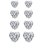 Jewelrywe Heart Zirconia Magnetic Earrings: 4 Pairs 5-8mm Mens Womens 2024 CZ Simulated Diamond Silver Clip on Non-Piercing Cz Stainless Steel Fake Earring