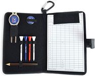 PGA Tour Real Leather Golf Organiser with Scorecard, Holder and Accessories - Black, H23.5, W14.5, D2.6cm.