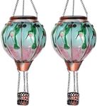 OUISJYER 2PC Hot Air Balloon Solar Lantern with 2PC Shepherd Hook, Flickering Flame Hanging Solar Lanterns Outdoor Lights Waterproof Lanterns Decorative Garden Patio Yard Party Decor (Hummingbirds)