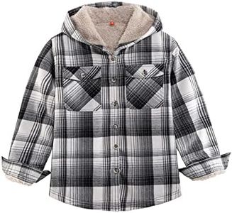 ZENTHACE Kids Boys Hooded Flannel Jacket Sherpa Fleece Lined Plaid Flannel Shirt Jacket Button Up Flannel Hoodie BGrey XL Size 14-16