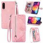 ELISORLI Compatible with Samsung Galaxy A50 A50S A30S Wallet Case with Wrist Strap Lanyard and Leather Flip Card Holder Stand Cell Accessories Phone Cover for A 50 50S 30S S50 50A SM A505G Women Pink