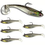 U.S.A. Bass Tackle Patriot SHAD Paddle Tail Swimbaits, Pre-Rigged Jig Head Soft Lures, Baitfish Imitation, Premium Bait w/Owner Hook, Bass-Tech Plastic & Scent (Super Shad, 3/4oz - 4.5")