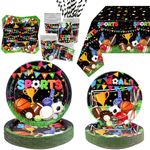 Sports Theme Birthday Party Supplies - Sports Birthday Party Decorations, Including Plates, Cups, Napkins, Tablecloth, and Straw, Soccer Basketball Baseball Football Theme Decoration, Serves 40