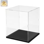 Thickened Clear Acrylic Display Case for Lego 75328 75976 Collectibles Minifigure, Self-Assembly Transparent Box Dustproof Protection with Wood-Plastic Base & String Light, Black Inside 15x15x20cm