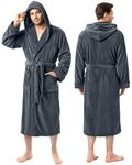 NY Threads Men's Hooded Fleece Bathrobe Plush Long Spa Robe, Grey, Large-X-Large